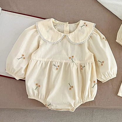 Spring 0-24M Baby Girl Clothing Toddler Baby Girl Romper Embroidery Flower Dots Cotton Romper White Infant Baby Girls Jumpsuit