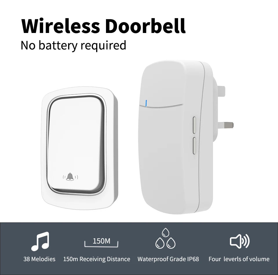 Self-Powered Wireless Doorbell, Household Anti-Theft Door Digital Music Chime Remote Control for Elderly Person's Call Device