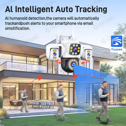 Yoosee 15MP WIFI Security Camera Outdoor AI Human Tracking 3 Lens 3 Screens 360° PTZ Surveillance Full Color Night Vision CCTV