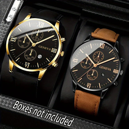 2 Pcs/set Men's Watch Wristwatch Set, Casual Sport Men's Watch Set, Quartz Pointer Date Watch Set for Holiday Gift Watches Set