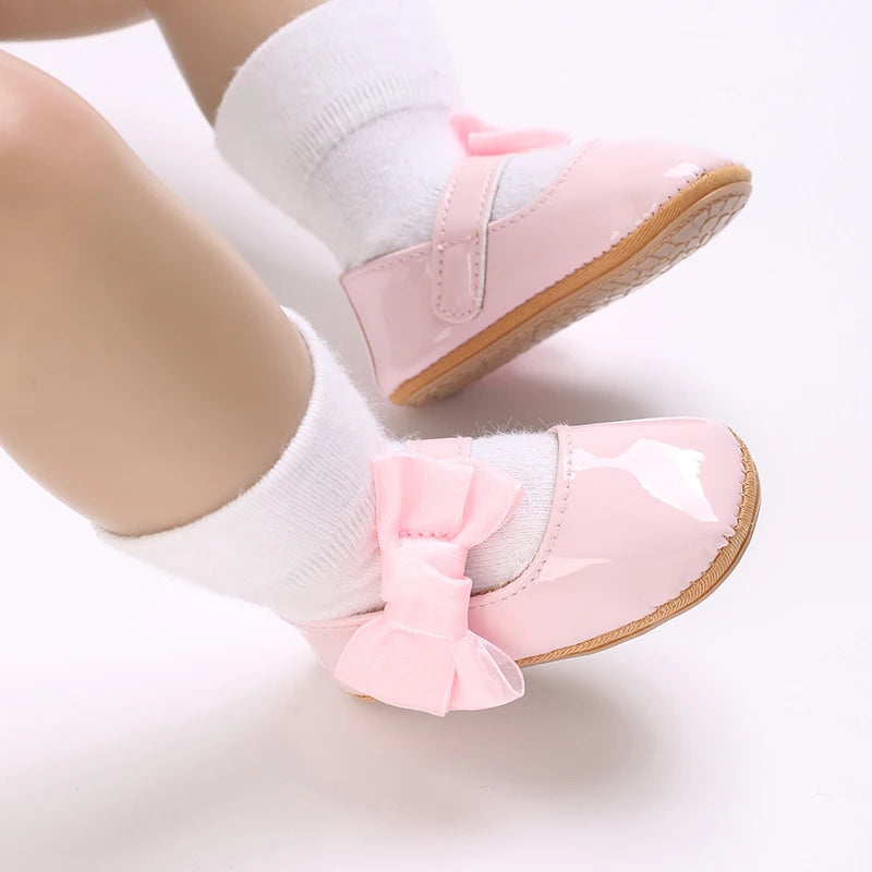 Toddler Girls' Fashionable Bowknot Princess Shoes, Comfortable Soft Mary Jane Flat Shoes Suitable For Parties And Various Activi