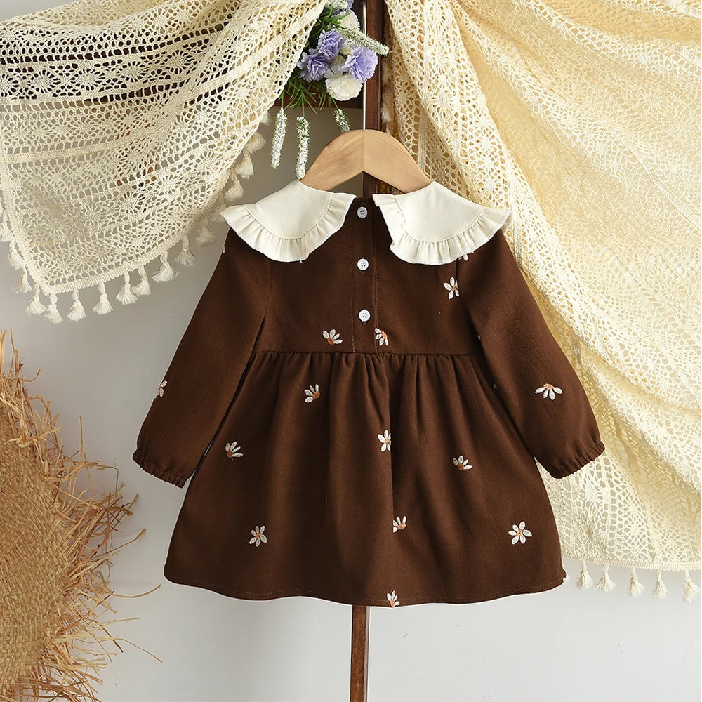Sweet and Lovely Pink Baby Girl Doll Collar Long Sleeved Floral Princess Dress Korean Version Autumn New