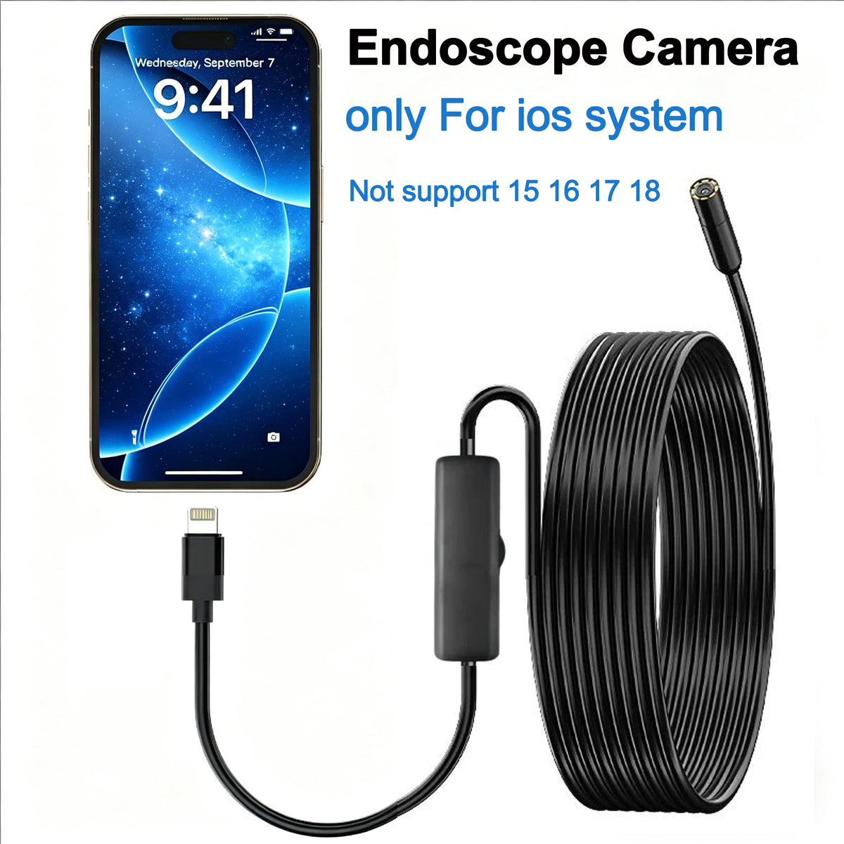 Endoscope Camera  Borescope with 8 LED Lights 8mm Inspection Camera for iOS System