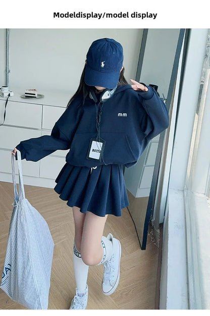 Girls Autumn Casual Outfit Set Two-Piece Long-Sleeve Top + Short Skirt Set Children's  Clothing Set Suitable for Girls Aged 7-17