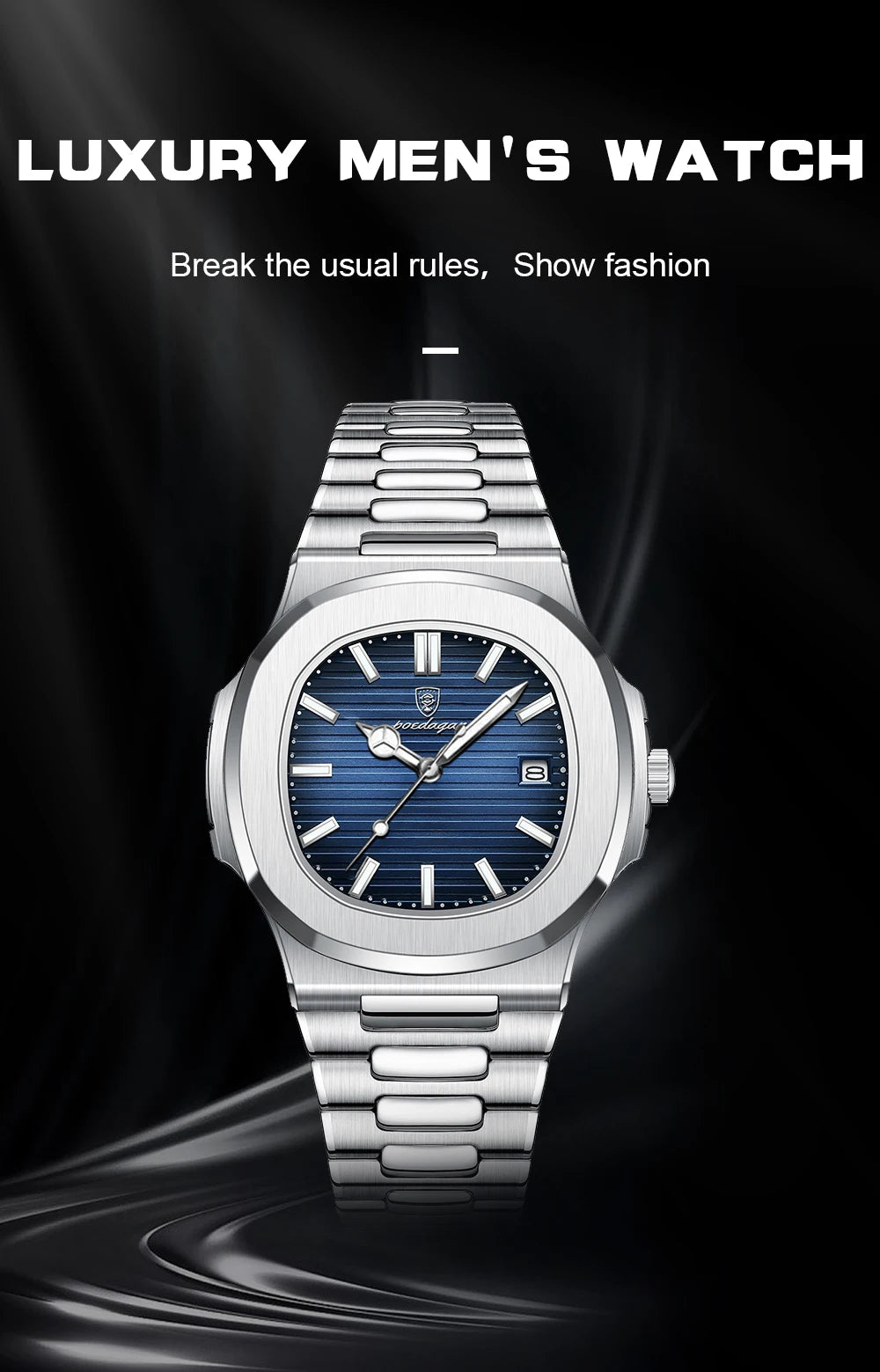 POEDAGAR Luxury Watch For Man Waterproof Luminous Date Men Wristwatch Square Stainless Steel Business Men's Quartz Watches Reloj