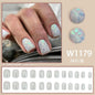 Blue French 24 Pcs Press on Nails Pink Gradient Fake Nails Glossy Artificial Finger Manicure Reusable False Nails