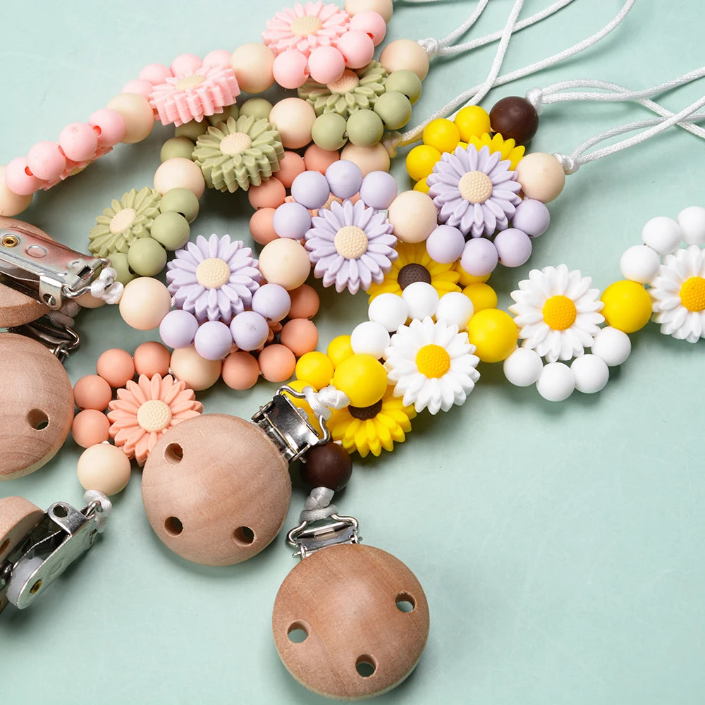 LOFCA Baby Silicone Teethers Pacifier WoodenClips Chain For Baby Pendant Nipple Holder Baby Teething Toys BPA Free Chew Beads