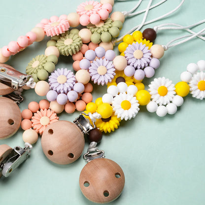 LOFCA Baby Silicone Teethers Pacifier WoodenClips Chain For Baby Pendant Nipple Holder Baby Teething Toys BPA Free Chew Beads