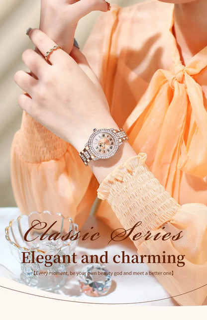 OLEVS 9943  Women's Quartz Watches Roman Dial  Diamond Bezel Luxury Elegant Waterproof Ladies Dress Wristwatch
