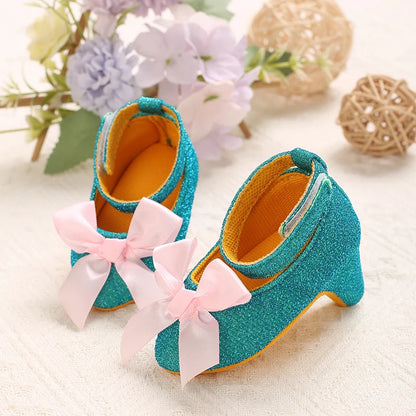 2026 New Infant Newborn Baby Girl High Heels Shoes Princess Bow First Birthday Party Shoes Photo Props Shoes 0-12M