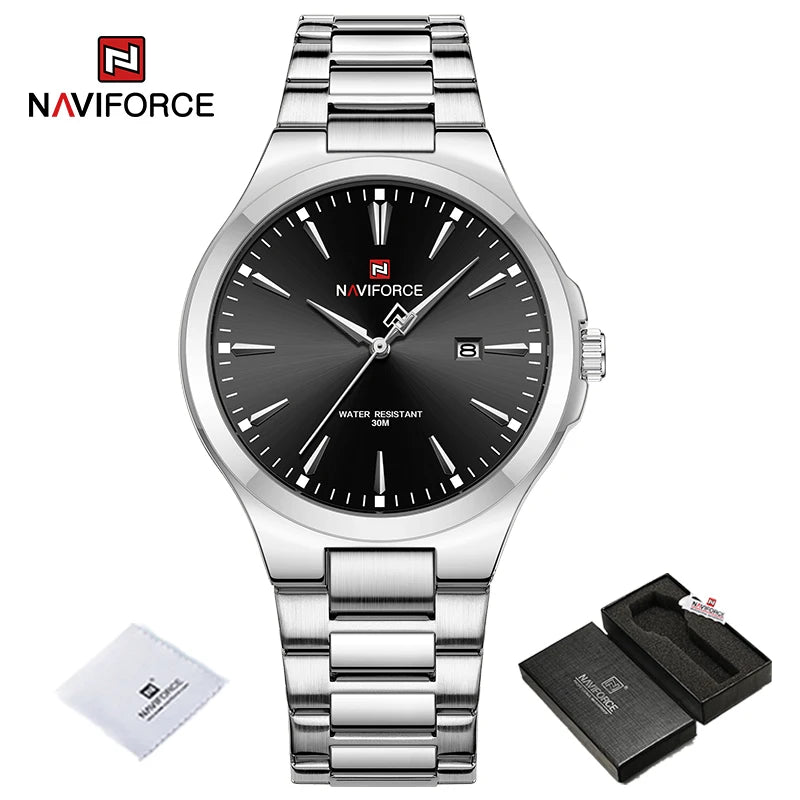 NAVIFORCE Trend Watch for Men Casual Date Display Waterproof Quartz Military Stainless Steel Strap Man Watches Relogio Masculino