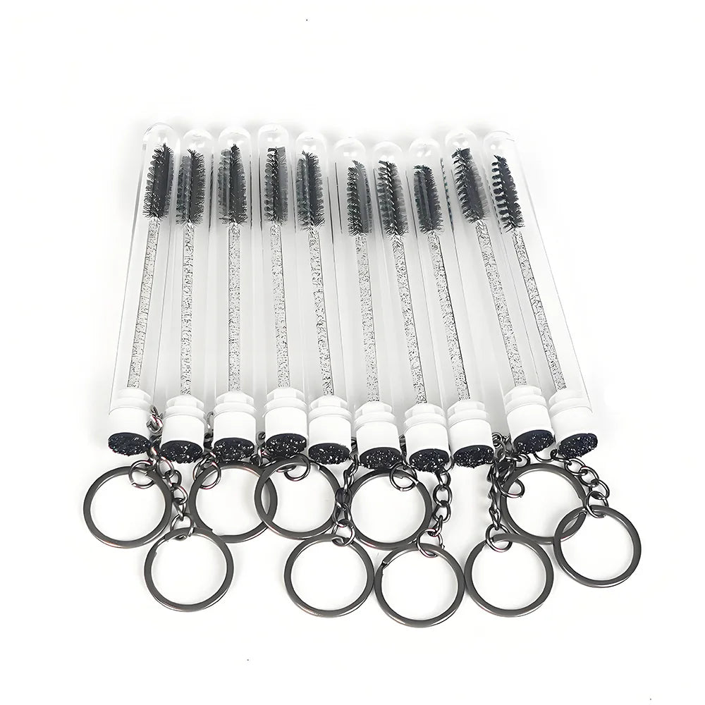 20/50pcs Sparkling Lash Mascara Tube with Black Keychain Mascara Wand Applicator for Eyelash Extension Eyebrow Comb Makeup Brush
