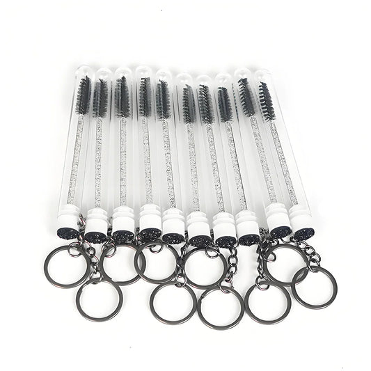 20/50pcs Sparkling Lash Mascara Tube with Black Keychain Mascara Wand Applicator for Eyelash Extension Eyebrow Comb Makeup Brush