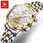 OLEVS Luxury Flywheel Design Couple Wristwatch Chronograph Waterproof Moon Phase Watch Brand Original Quartz Watch for Men Women