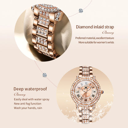 OLEVS 9943  Women's Quartz Watches Roman Dial  Diamond Bezel Luxury Elegant Waterproof Ladies Dress Wristwatch