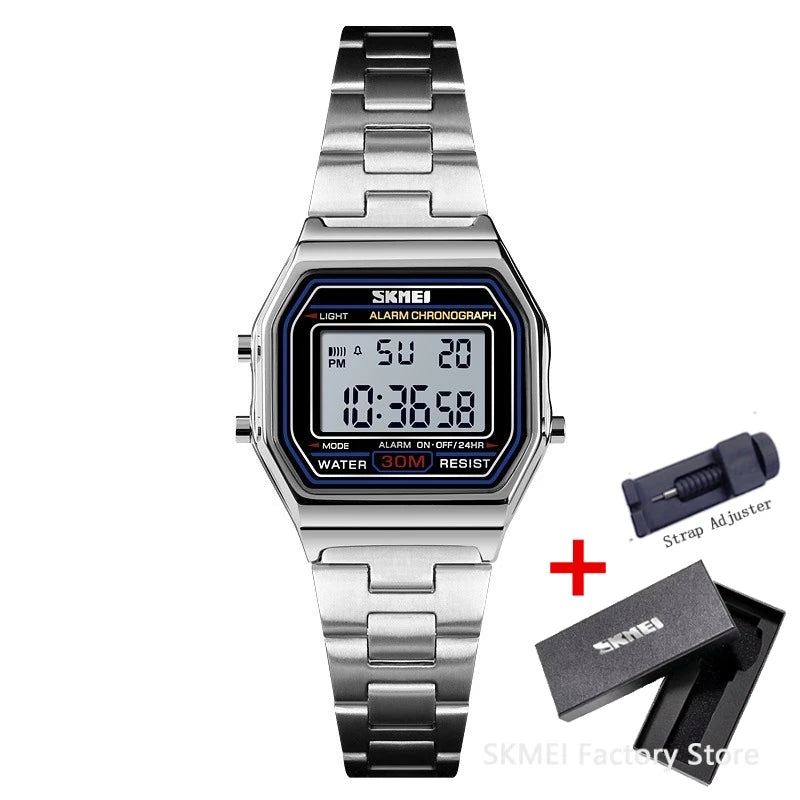 SKMEI 1415 Luxury Retro Digital Sports Watch for Women Stainless Steel Electron Waterproof Wristwatches Girl Clock Reloj Hombre