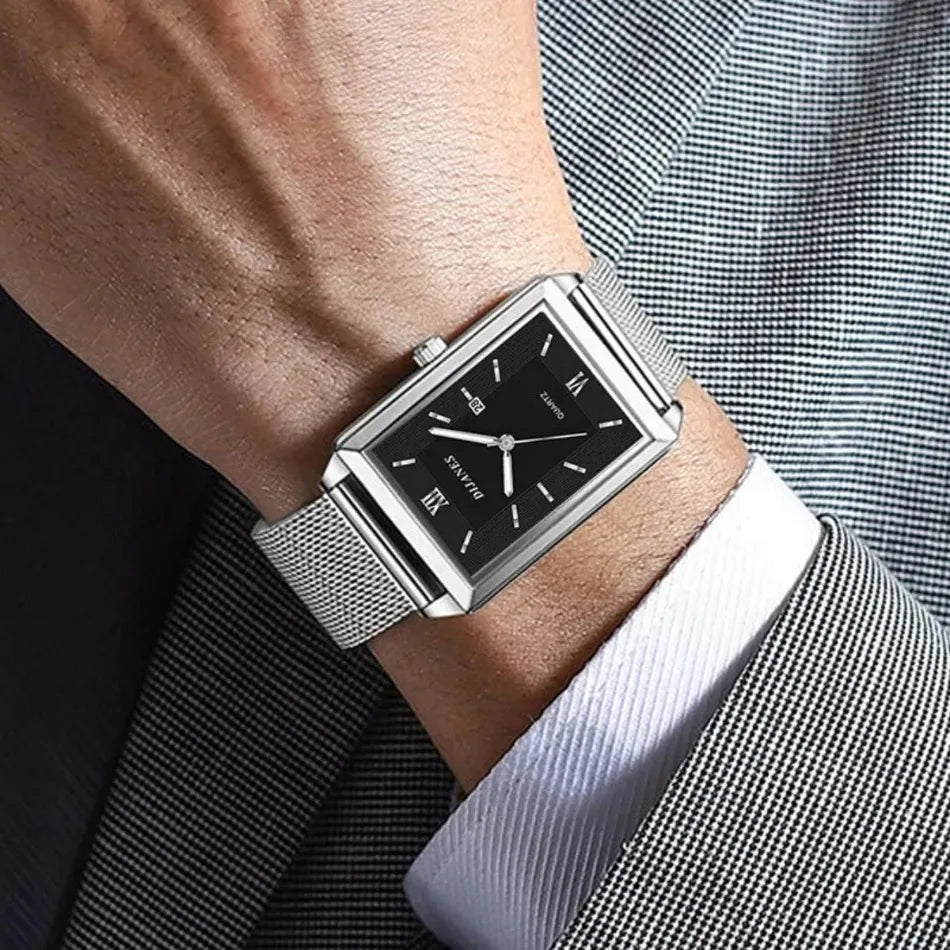 2 Piece/Set Fashion Casual Men's Watch Set Alloy Dial Strap Stylish Square Men's Watch with Date Display Ideal for Gift Giving