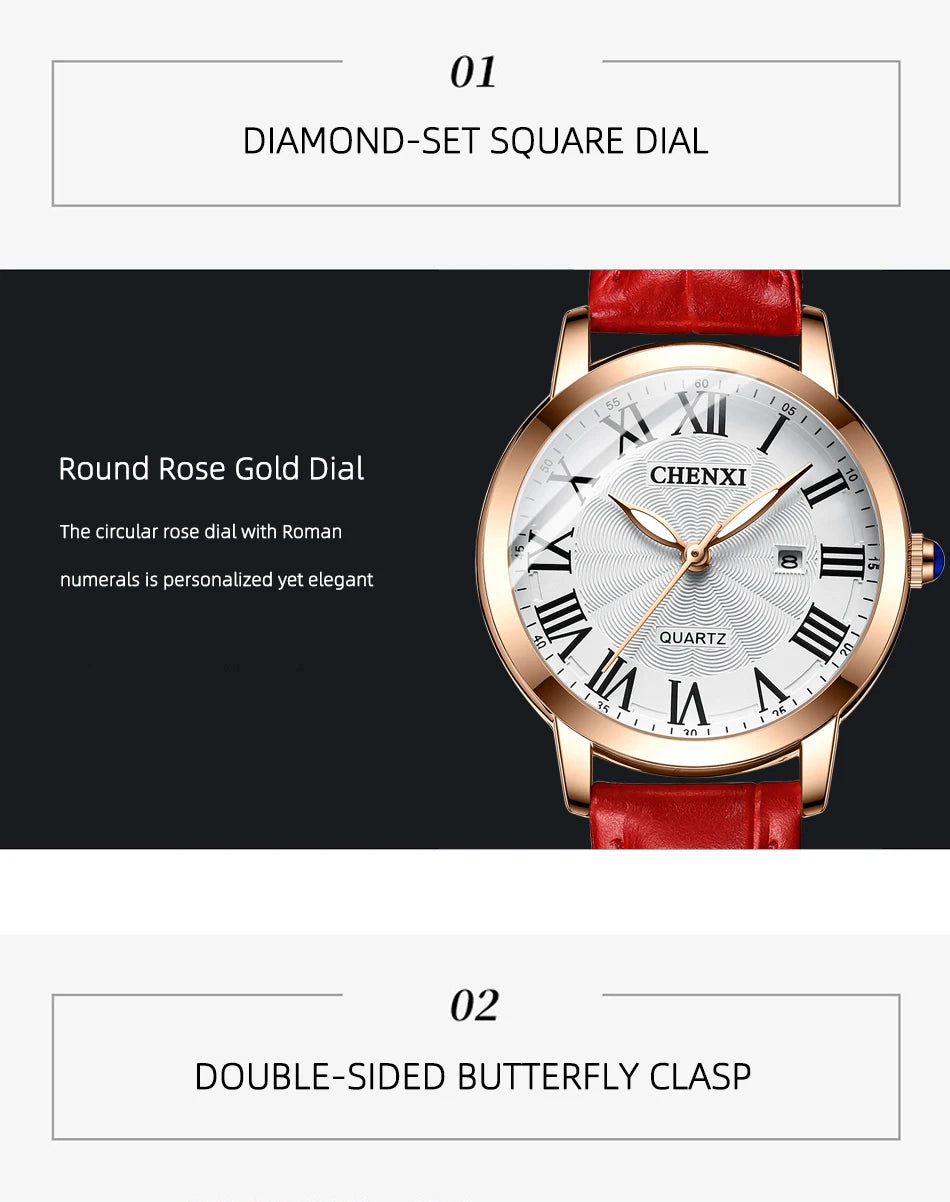 CHENXI New Women Watch Top Luxury Brand Waterproof Ladies Watches Fashion Dress Leather Quartz Wristwatches Relogio Feminino