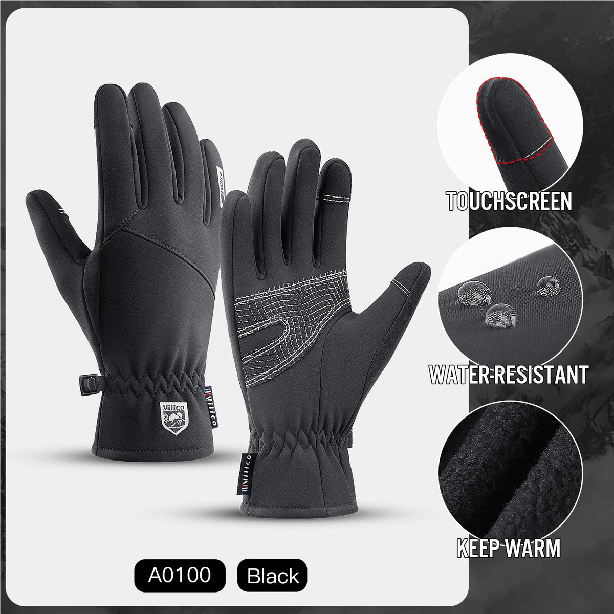 Men Winter Waterproof Cycling Gloves Outdoor Sports Running Motorcycle Ski Touch Screen Fleece Gloves Non-slip Warm Full Fingers