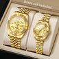2PCS Fashion Couple's Watches Set Luxury Rhinestone Roma Dial Women Quartz Watch Men Calendar Business Wristwatches（Without Box）