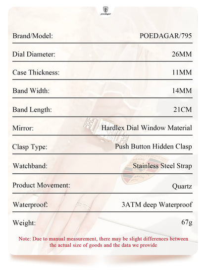 POEDAGAR Top Exquisite Woman Watches High Quality Date Fashion Waterproof Ladies Watch Stainless Steel Women's Quartz Wristwatch