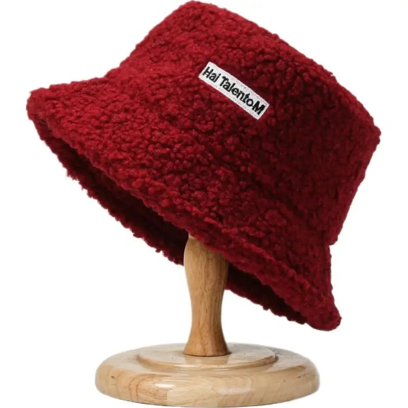 Warm Embroidered Hat Soft Lambswool Bucket Hat For Women Men Winter Warm Knitted Beanie Cap Soft Warm Thick Fisherman Hat