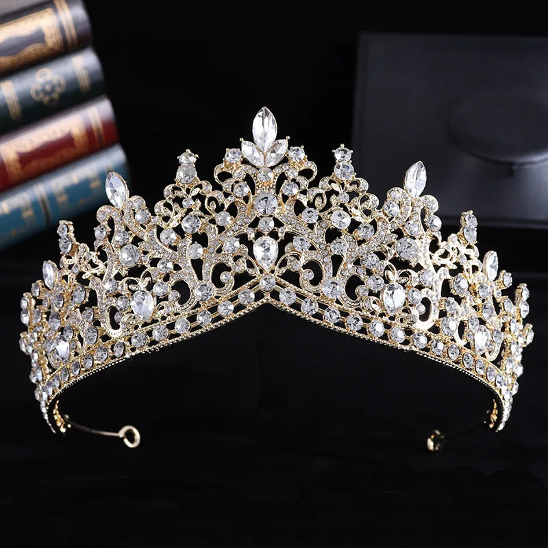 Trendy Baroque Sky Blue Rhinestone Crystal Queen Crown Wedding Tiara Women Beauty Pageant Diadem Bridal Hair Accessories Jewelry