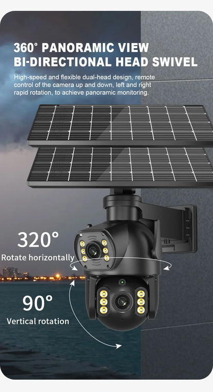 Neye P18 Solar Powered 4G SIM Card Camera 4K 8MP Outdoor Dual Lens PTZ Camera PIR Human Detection Ultra Long Battery Life
