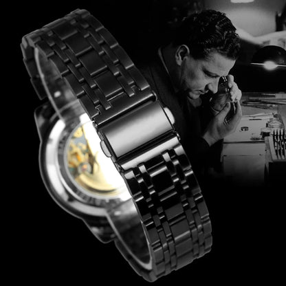 Fashion Skeleton Watch for Men Luminous Hands Iced Out Dial Stainless Steel Strap Business Classic Automatic Mechanical Watches