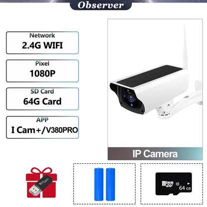 Wireless Solar Bullet Camera Outdoor WiFi 1080P 4x Zoom CCTV Surveillance IP Cam Home Security Protection Battery PIR Detection