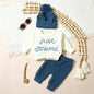 Ylsteed 3 Pcs Set Knitting Newborn Boy Photography Clothes "Just Arrived" Embroidery Khaki Baby Outfits Sweater Baby Shower Gift