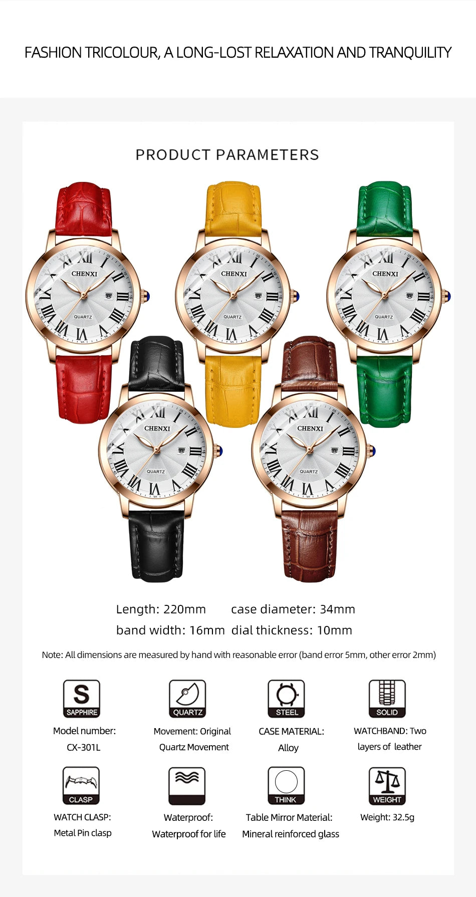 CHENXI New Women Watch Top Luxury Brand Waterproof Ladies Watches Fashion Dress Leather Quartz Wristwatches Relogio Feminino