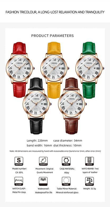 CHENXI New Women Watch Top Luxury Brand Waterproof Ladies Watches Fashion Dress Leather Quartz Wristwatches Relogio Feminino