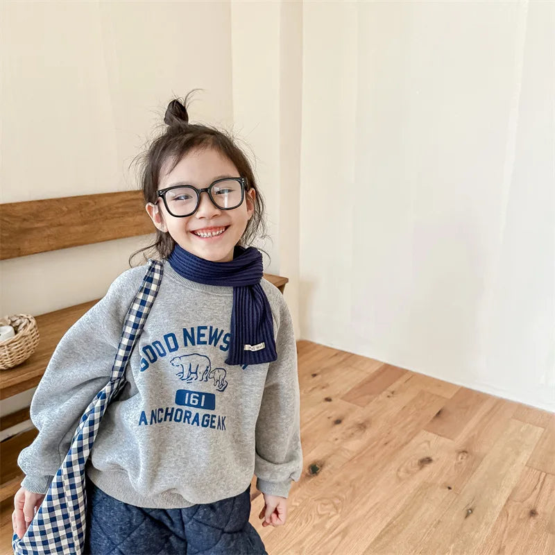 deer jonmi 2025 Winter Children Letter Printed Sweatshirts Thicken Warm Baby Boys Casual Fleece Lining Pullovers Tops