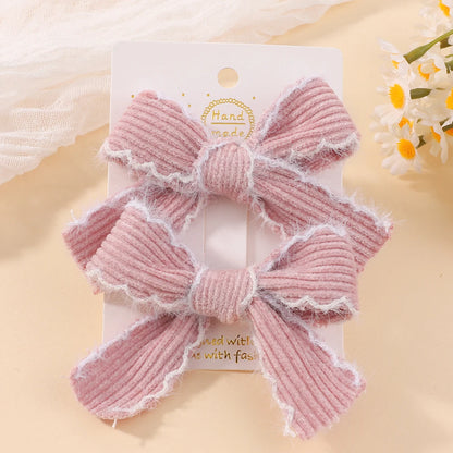 2pcs Knitting Wool Bow Barrettes Striped Lace Bow Hair Clip For Girl Baby Autumn Decor Hair Accessories Kid Party Wear Hairpin