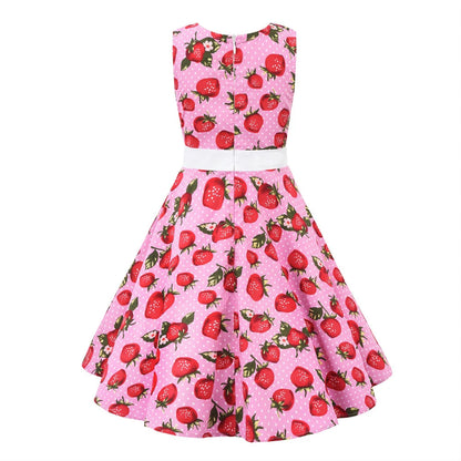LPATTERN Girls' Vintage Rockabilly Dress Party Retro Polka Dot Floral Pattern A-line Dresses Pleated Skirt Knee-Length for 4-10Y