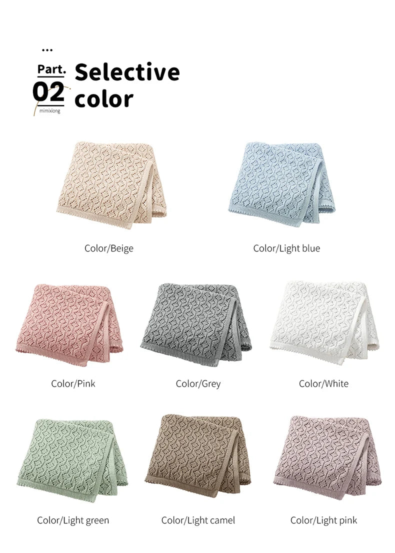 Cotton Baby Blanket Knit Infant Boy Girl Bedding Quilt 90*70CM Solid Toddler Stroller Swaddle Super Soft Plaid Fashion Hollow Ou