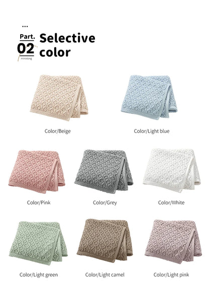 Cotton Baby Blanket Knit Infant Boy Girl Bedding Quilt 90*70CM Solid Toddler Stroller Swaddle Super Soft Plaid Fashion Hollow Ou