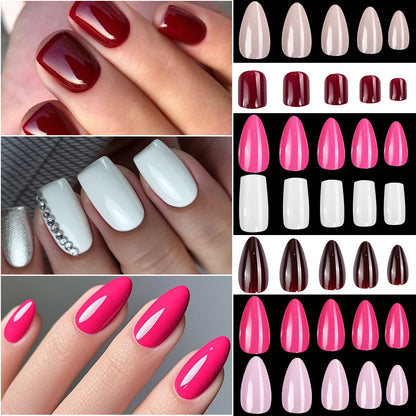 120Pcs Red Short Square Fake Nails Summer Glossy Full Cover Press on Nailtip Acrylic False Fingertip for Women Mother's Day Gift