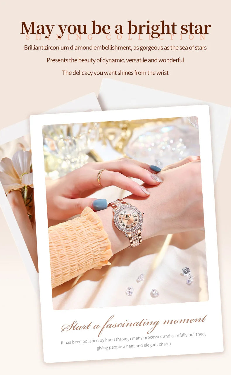 OLEVS 9943  Women's Quartz Watches Roman Dial  Diamond Bezel Luxury Elegant Waterproof Ladies Dress Wristwatch