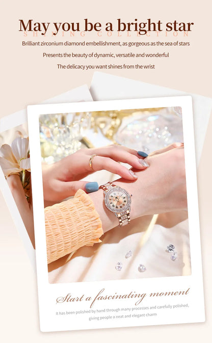 OLEVS 9943  Women's Quartz Watches Roman Dial  Diamond Bezel Luxury Elegant Waterproof Ladies Dress Wristwatch