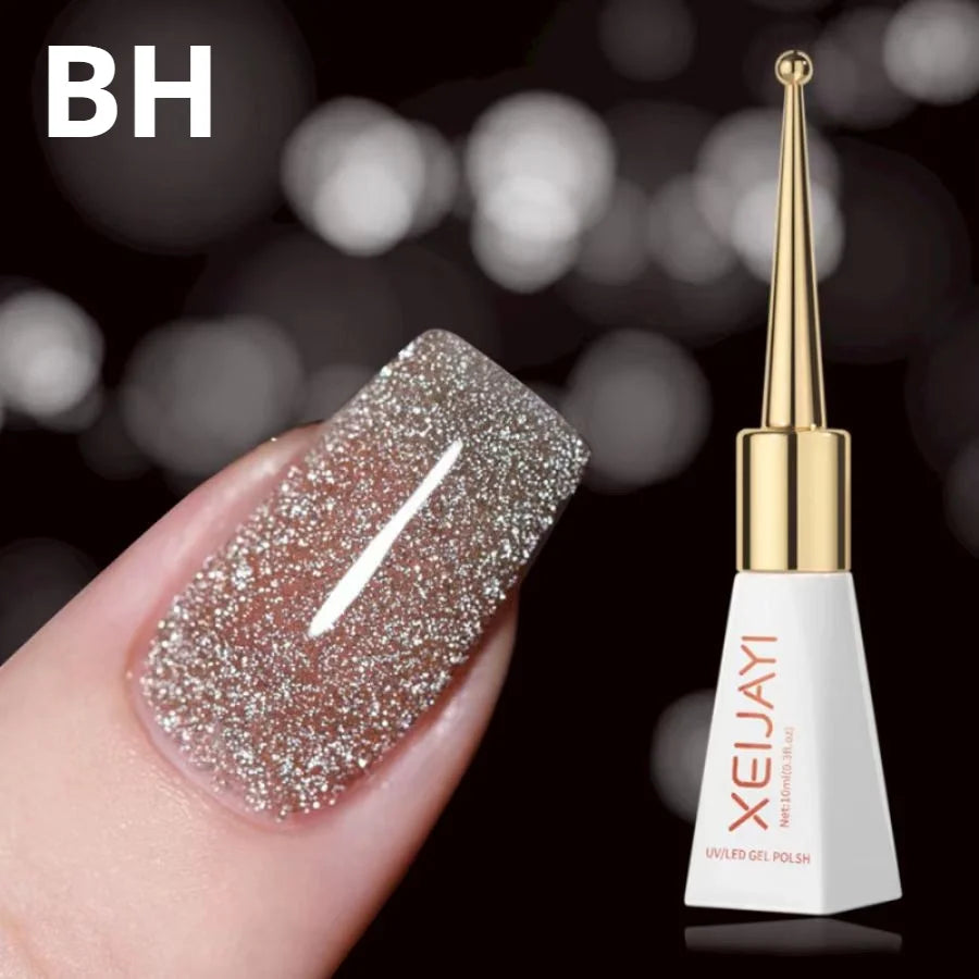 XEIJAYI Sparkling Glass Bead Cat Eye Gel Nail Polish Reflective Magnetic Gel Nude Color uv Permanent Seedling Varnish Nail Art