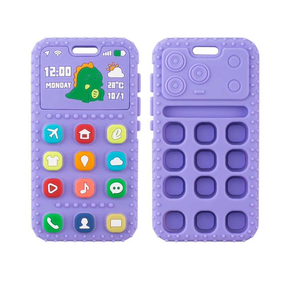 Baby Dinosaur Phone Teething Toy Food Grade Silicone Chew Molar Stick BPA Free Boilable Cute Toddler Teether Soothing Gum Relief