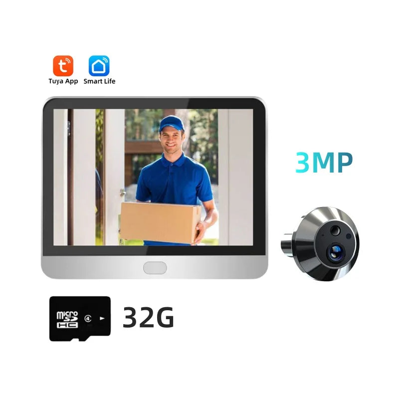 3MP Tuya Smart Security Outdoor House Door Video Eye With Camera Alexa PIR Motion Detect Wifi Peephole Door Camera For Home