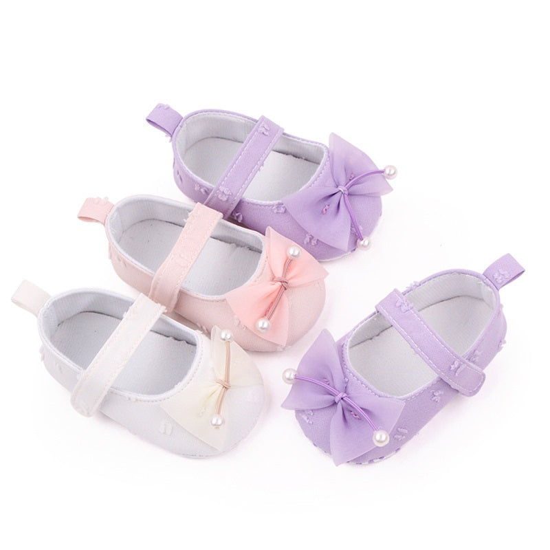 0-18months Baby Girls Bowknot Flats Soft Sole Shoes Non-Slip Princess Wedding Dress Walking Shoes For Newborn Girls