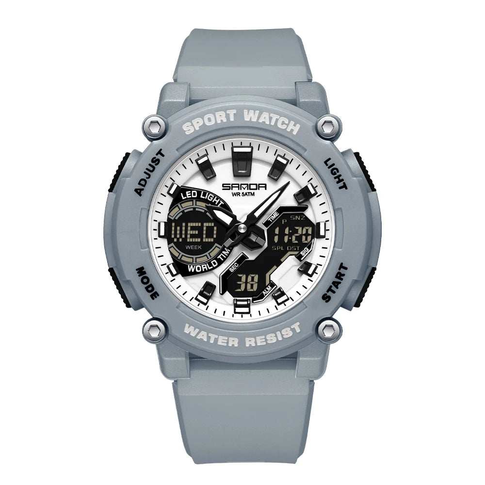 SANDA Outdoor Men's Electronic Wristwatch Large Dial Multifunctional Waterproof Luminous Alarm Military Sports Watch