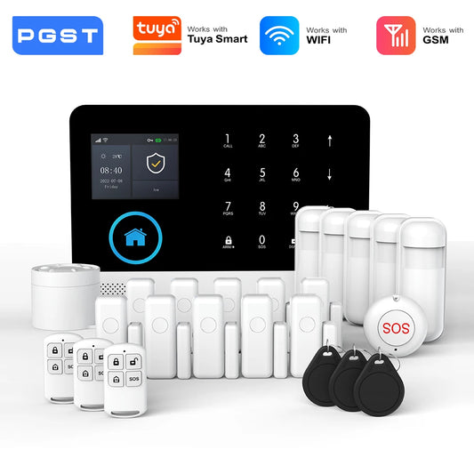 PGST WiFi GSM 2G Home Alarm System Set Wireless Security Protection Alarm System PIR Motion Sensor Works with Tuya Smart Life