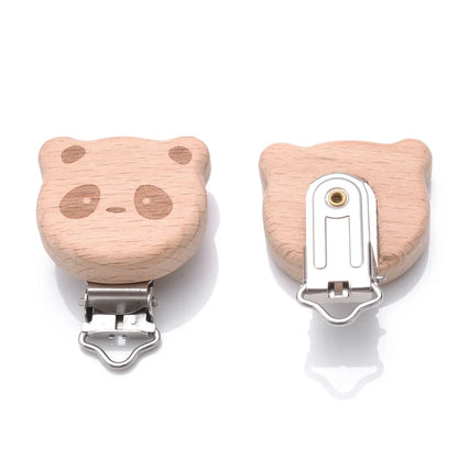 1Pcs Printing Animal Dummy Clip Beech Wood Nipple Clip For Teether Chewing Toys Accessory DIY Anti-Drop Baby Pacifier Chain
