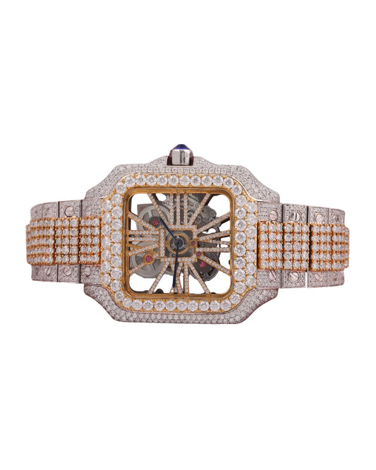 High End Fine Work Diamond Watch for Professional Wear Full White Gold Diamond Quartz Skeleton Dial Watches from Indian Supplier