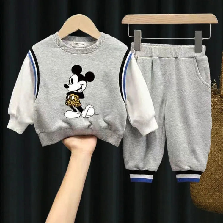 Spring Autumn Children's Clothing Sets Cartoon Printed Boys Spliced Long Sleeve Tracksuits Kids Sweatshirt and Pants 2 Piece Set